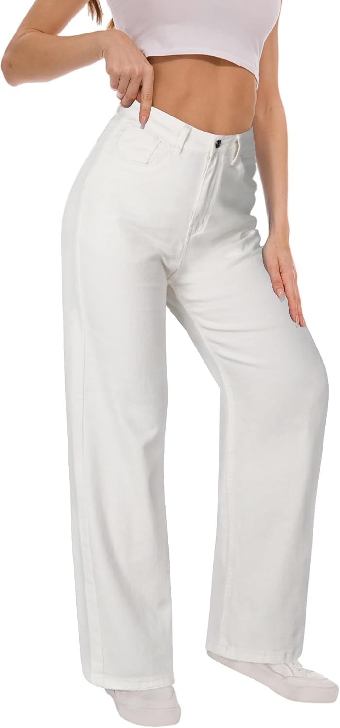 HDLTE Pantalones de Mezclilla Rasgados para Mujer, Pantalones de Mezclilla Holgados de Cintura Alta, Pantalones Rectos de Pierna Ancha, Pantalones de Calle Y2k