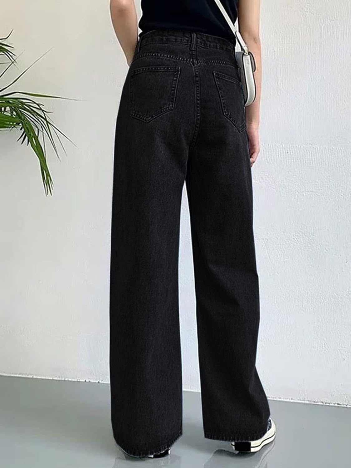 HDLTE Pantalones de Mezclilla Rasgados para Mujer, Pantalones de Mezclilla Holgados de Cintura Alta, Pantalones Rectos de Pierna Ancha, Pantalones de Calle Y2k