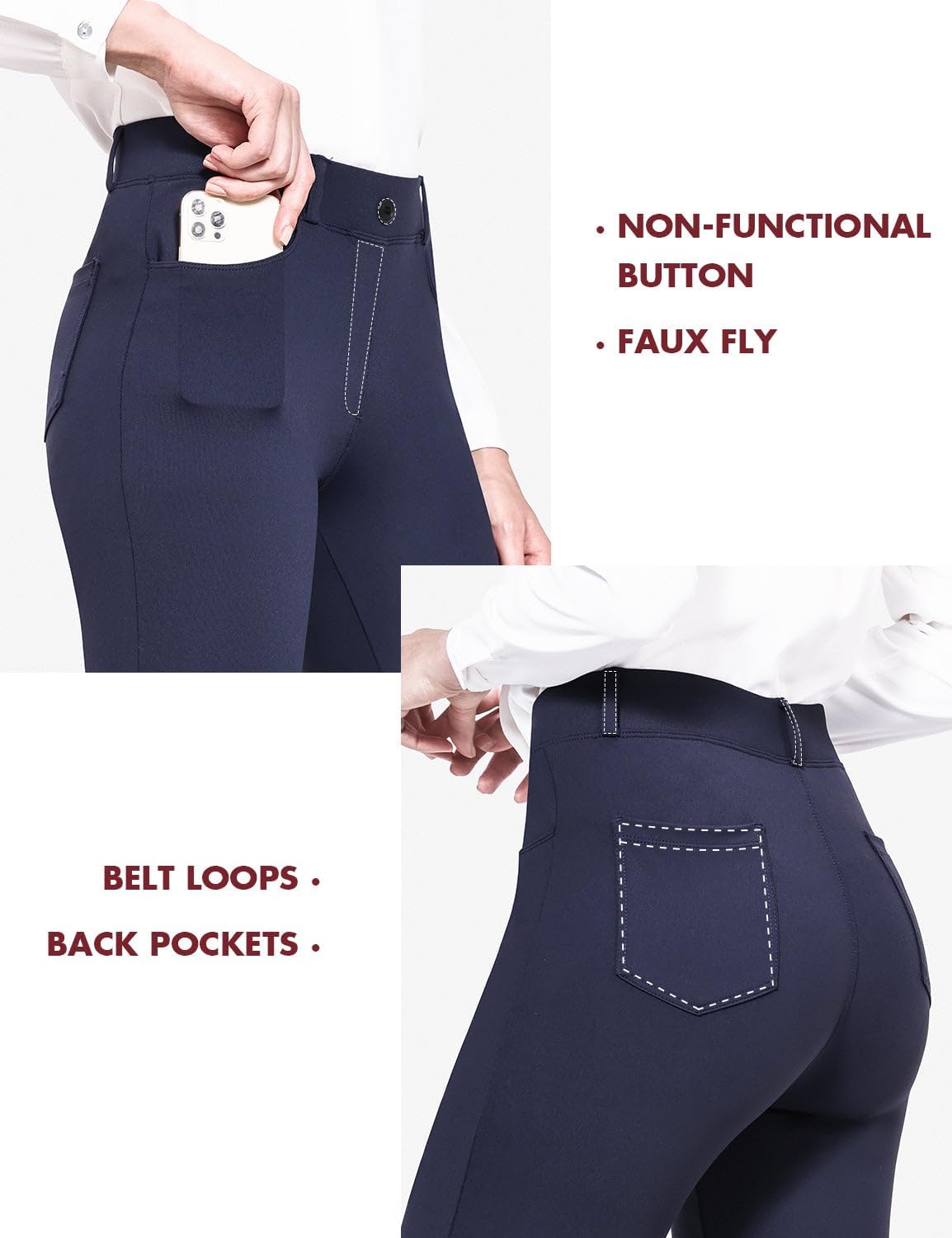 BALEAF - Pantalones de vestir de yoga para mujer, de 29 pulgadas/31 pulgadas, elásticos, pantalones de trabajo, informales, para negocios, pierna recta, corte de bota, con bolsillos