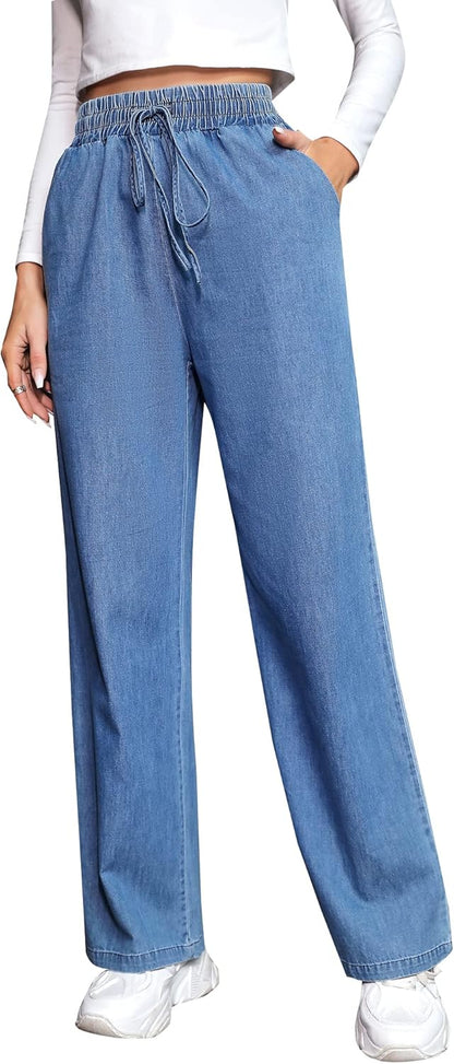 Love Welove - Jeans de Pierna Ancha para Mujer, elásticos, Cintura Alta, con cordón, Holgados, Talla Grande, 3XL
