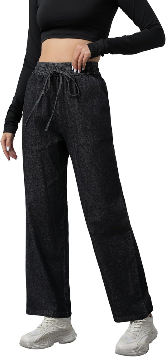 Love Welove - Jeans de Pierna Ancha para Mujer, elásticos, Cintura Alta, con cordón, Holgados, Talla Grande, 3XL