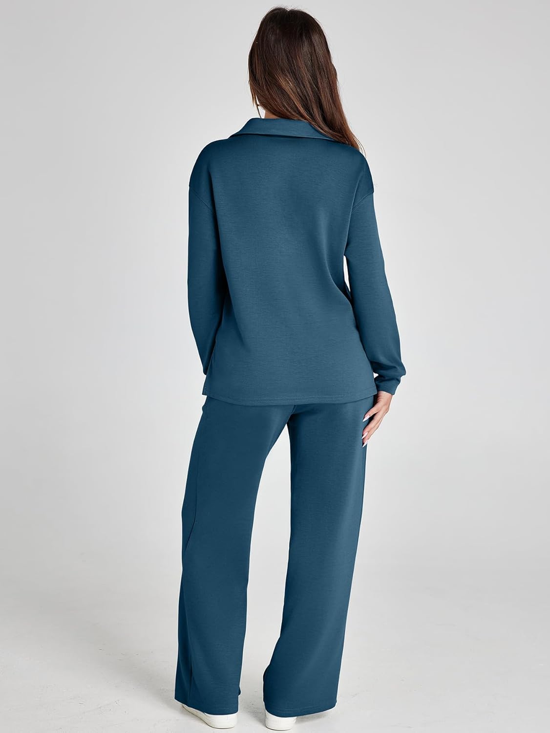 Glamaker - Conjunto de 2 piezas para mujer, estilo casual, manga larga, sudadera tipo polo y pantalones anchos a juego