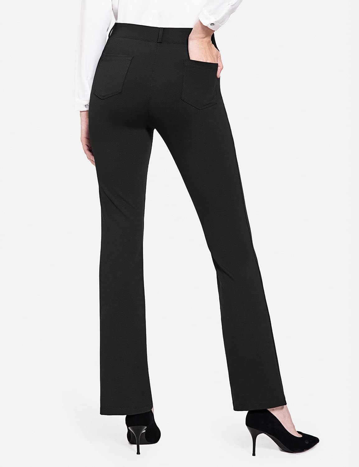 BALEAF - Pantalones de vestir de yoga para mujer, de 29 pulgadas/31 pulgadas, elásticos, pantalones de trabajo, informales, para negocios, pierna recta, corte de bota, con bolsillos