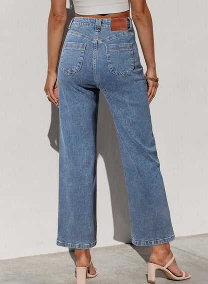 SIDEFEEL Women's Wide Leg Jeans High Waisted Stretchy Jeans Straight Leg Ankle Denim Pants with Slant Pockets