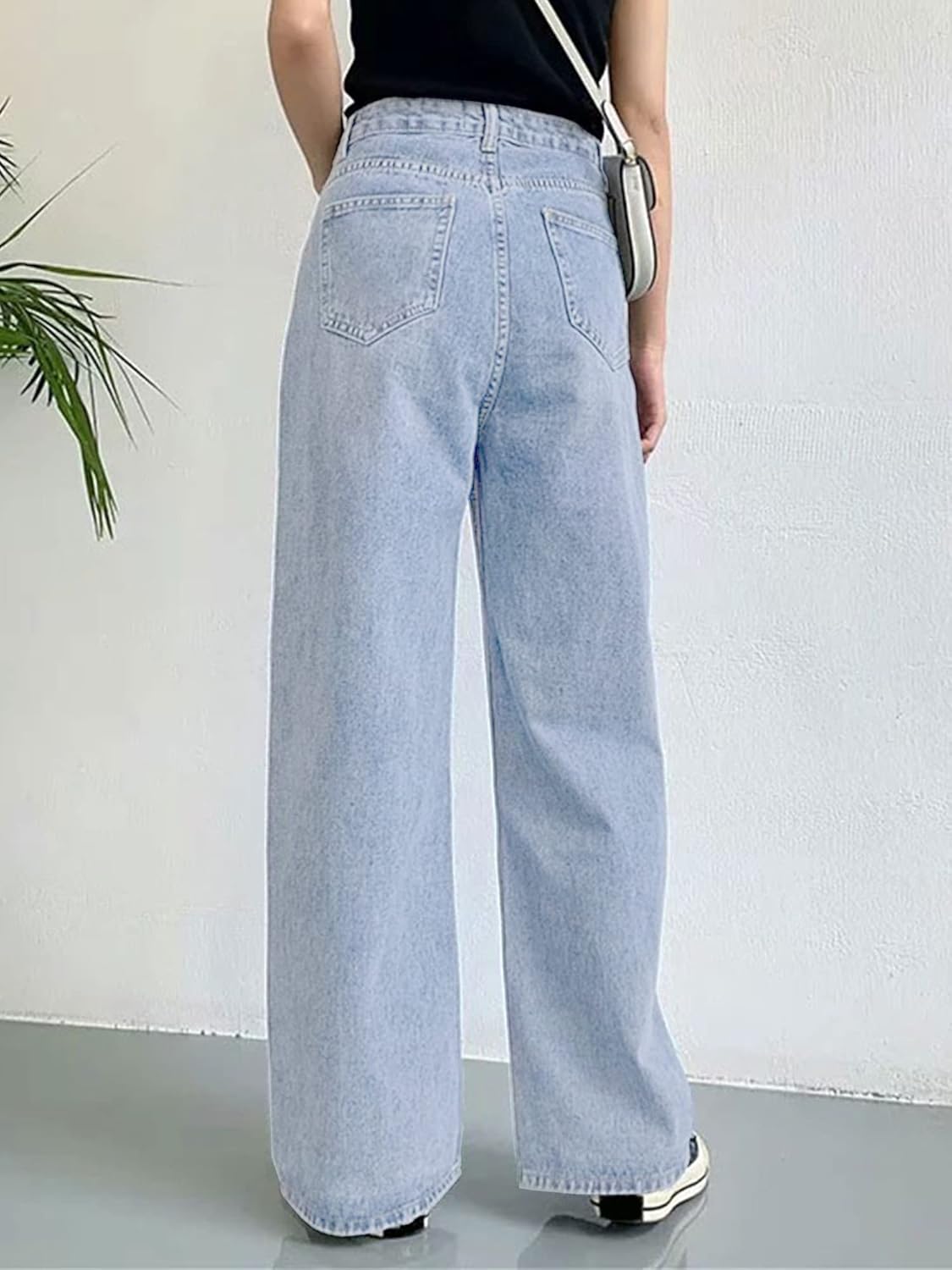 HDLTE Pantalones de Mezclilla Rasgados para Mujer, Pantalones de Mezclilla Holgados de Cintura Alta, Pantalones Rectos de Pierna Ancha, Pantalones de Calle Y2k