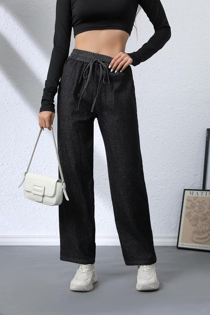 Love Welove - Jeans de Pierna Ancha para Mujer, elásticos, Cintura Alta, con cordón, Holgados, Talla Grande, 3XL