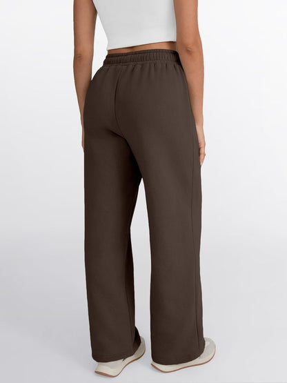 Trendy Queen - Pantalones deportivos de pierna ancha para mujer, pantalones holgados de cintura alta, con cordón, atléticos, acampanados, con bolsillos