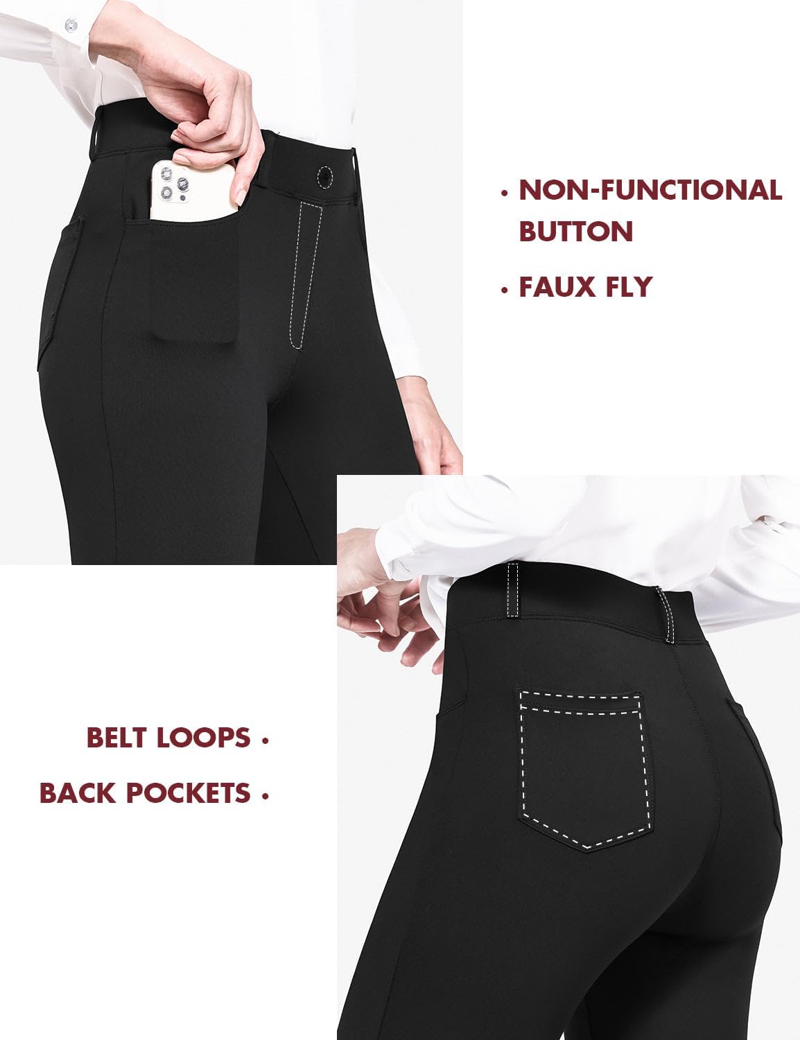 BALEAF - Pantalones de vestir de yoga para mujer, de 29 pulgadas/31 pulgadas, elásticos, pantalones de trabajo, informales, para negocios, pierna recta, corte de bota, con bolsillos