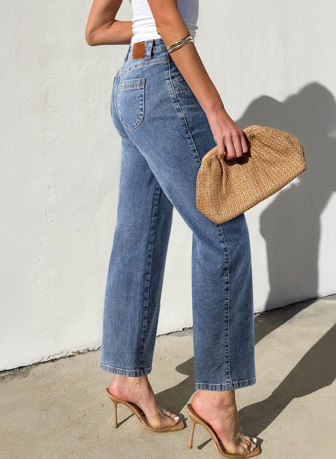 SIDEFEEL Women's Wide Leg Jeans High Waisted Stretchy Jeans Straight Leg Ankle Denim Pants with Slant Pockets