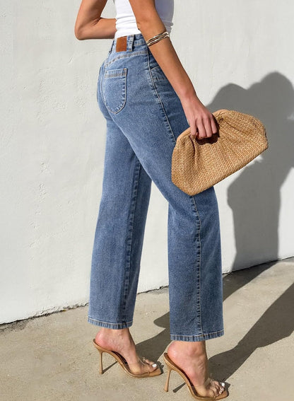 SIDEFEEL Women's Wide Leg Jeans High Waisted Stretchy Jeans Straight Leg Ankle Denim Pants with Slant Pockets