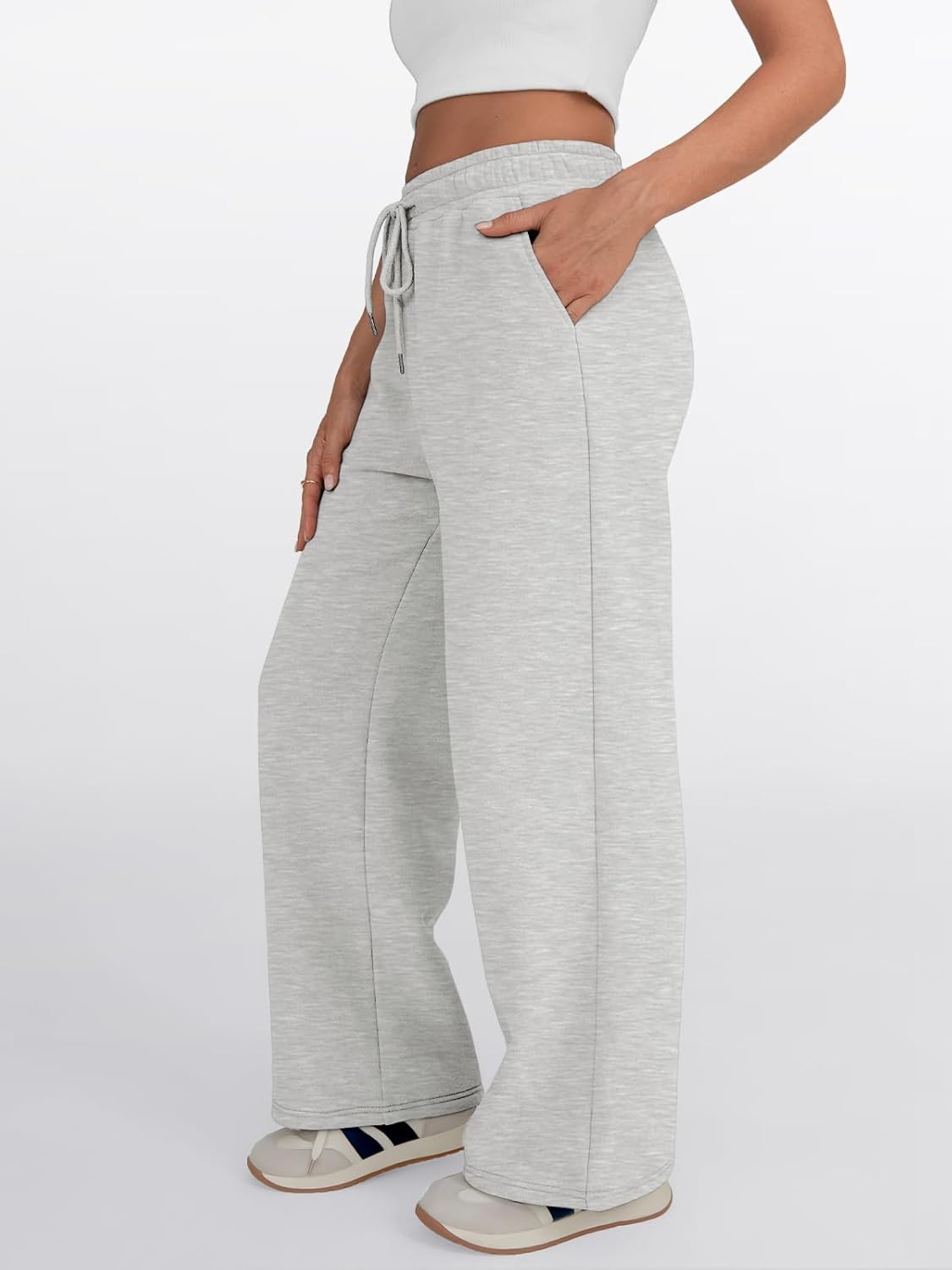 Trendy Queen - Pantalones deportivos de pierna ancha para mujer, pantalones holgados de cintura alta, con cordón, atléticos, acampanados, con bolsillos