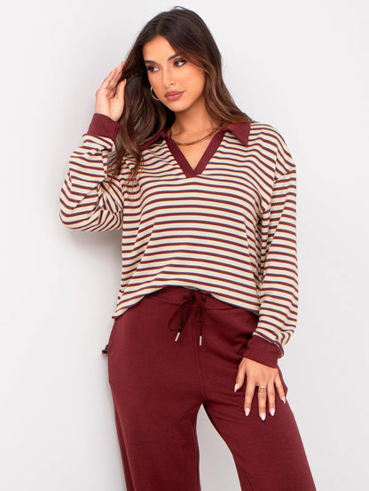 Glamaker - Conjunto de 2 piezas para mujer, estilo casual, manga larga, sudadera tipo polo y pantalones anchos a juego