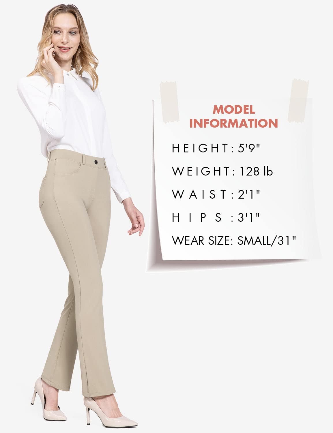 BALEAF - Pantalones de vestir de yoga para mujer, de 29 pulgadas/31 pulgadas, elásticos, pantalones de trabajo, informales, para negocios, pierna recta, corte de bota, con bolsillos