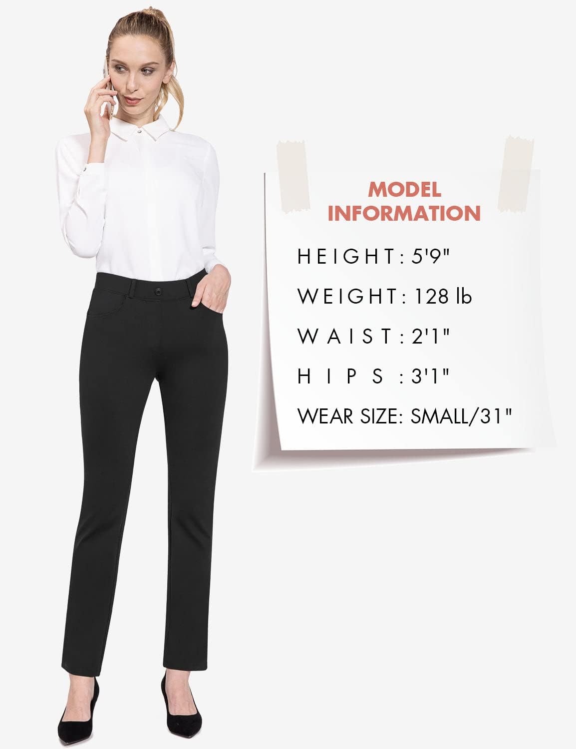 BALEAF - Pantalones de vestir de yoga para mujer, de 29 pulgadas/31 pulgadas, elásticos, pantalones de trabajo, informales, para negocios, pierna recta, corte de bota, con bolsillos