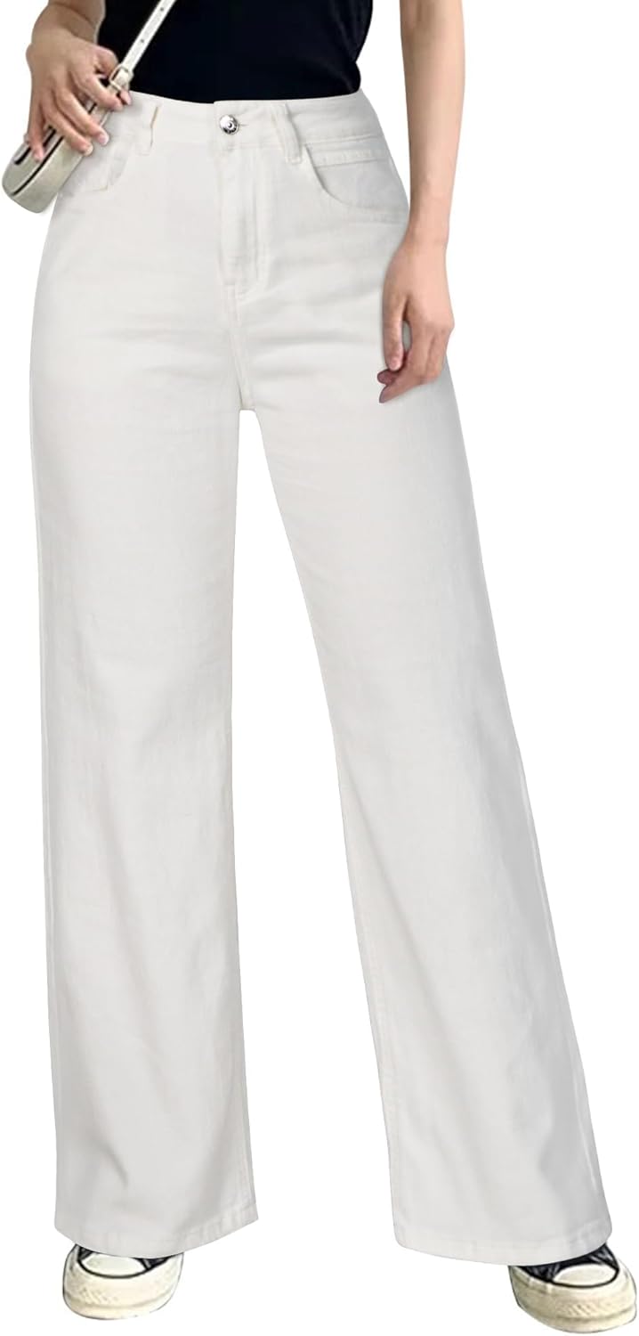 HDLTE Pantalones de Mezclilla Rasgados para Mujer, Pantalones de Mezclilla Holgados de Cintura Alta, Pantalones Rectos de Pierna Ancha, Pantalones de Calle Y2k