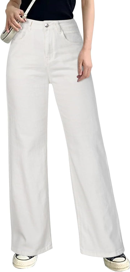 HDLTE Pantalones de Mezclilla Rasgados para Mujer, Pantalones de Mezclilla Holgados de Cintura Alta, Pantalones Rectos de Pierna Ancha, Pantalones de Calle Y2k