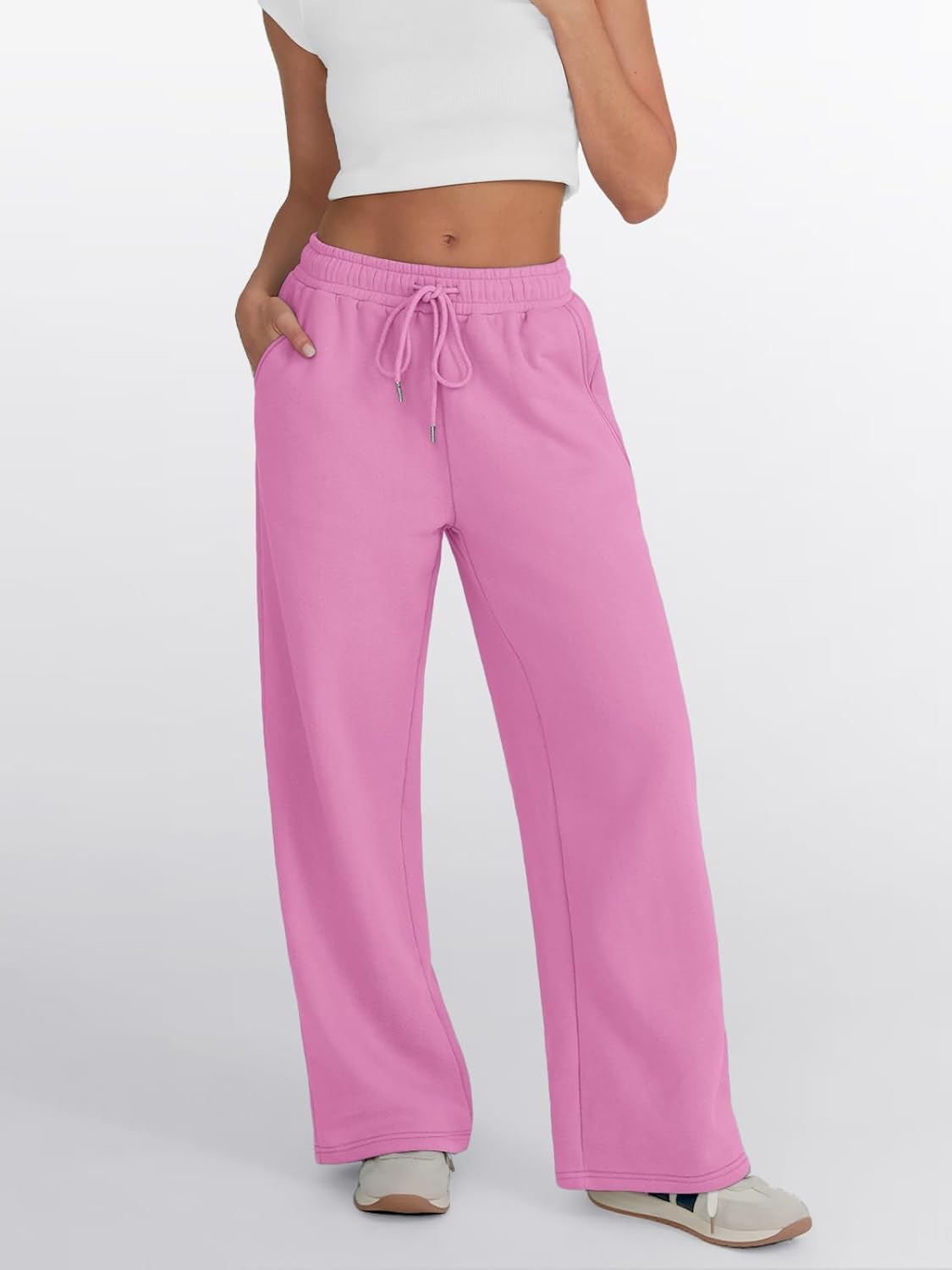 Trendy Queen - Pantalones deportivos de pierna ancha para mujer, pantalones holgados de cintura alta, con cordón, atléticos, acampanados, con bolsillos