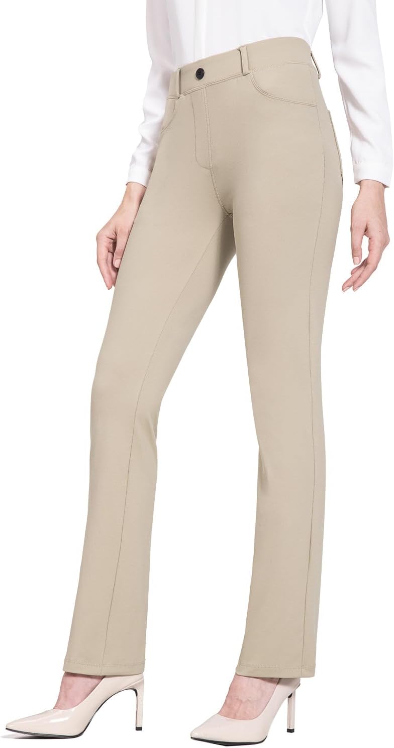 BALEAF - Pantalones de vestir de yoga para mujer, de 29 pulgadas/31 pulgadas, elásticos, pantalones de trabajo, informales, para negocios, pierna recta, corte de bota, con bolsillos