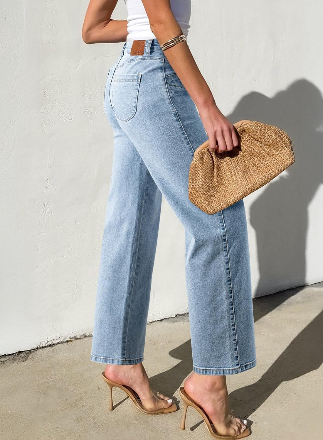 SIDEFEEL Women's Wide Leg Jeans High Waisted Stretchy Jeans Straight Leg Ankle Denim Pants with Slant Pockets