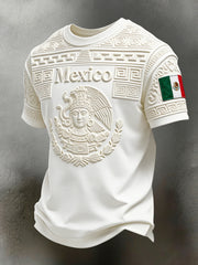 Camiseta para hombre con estampado mexicano azteca y motivos de fútbol para aficionados