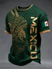 Camiseta casual con estampado de fútbol azteca mexicano para hombre