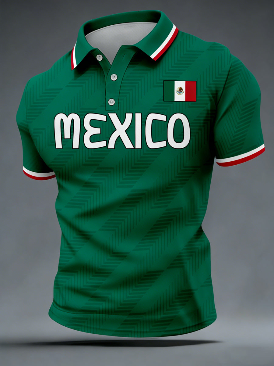 Hombre Mexican Aztec Soccer Print Casual Polo