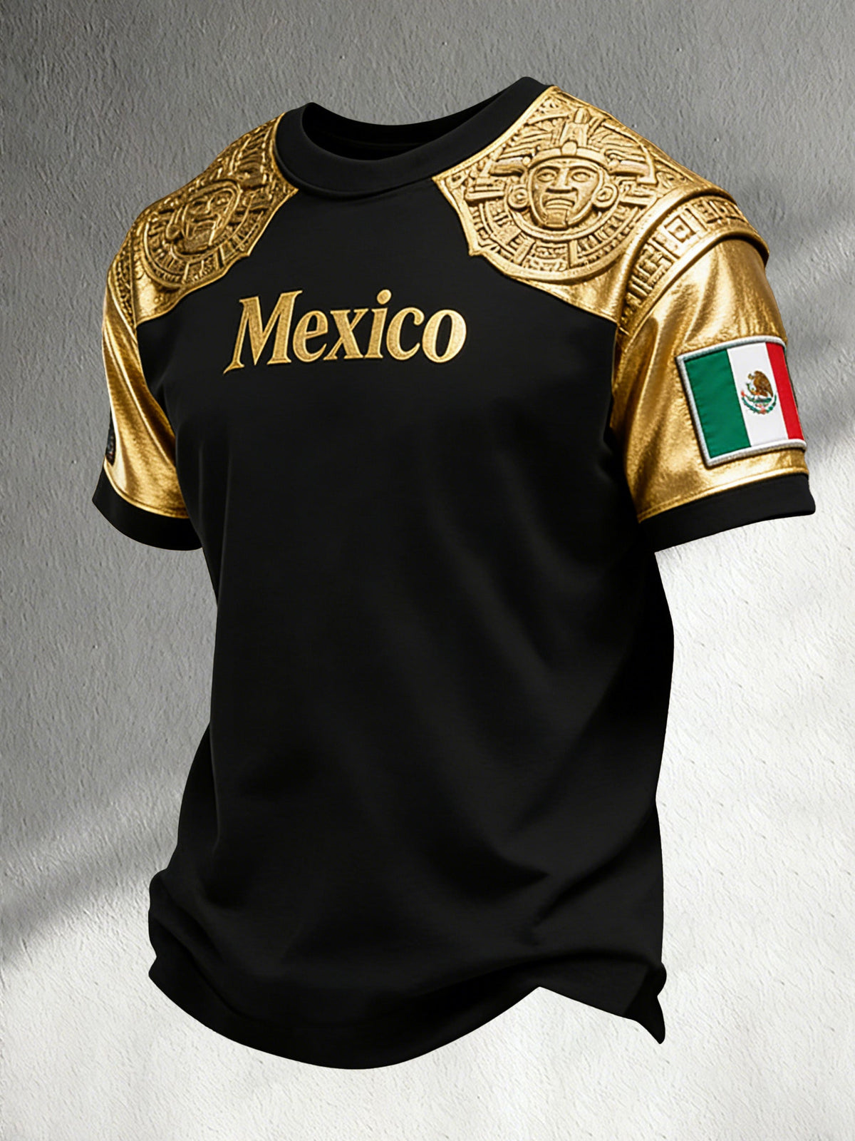 Camiseta con estampado de tótem azteca mexicano y ventilador de fútbol para hombre