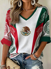 Mujer México Fútbol Amante Arte Impreso Waffle Camiseta