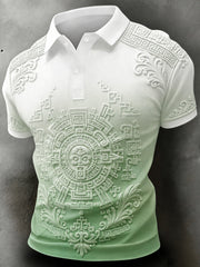 Polo estampado con arte totem mexicano azteca para hombre