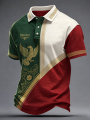 Polo estampado con arte totem mexicano azteca para hombre
