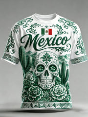 Camiseta con estampado artístico de partido de fútbol mexicano para hombre