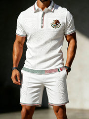 Juego de polo de impresión de arte de tótem azteca de fútbol mexicano para hombre