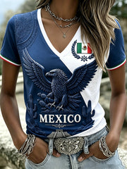 Camiseta con estampado artístico de animación en partido de fútbol femenino mexicano
