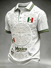 Polo casual para hombre con estampado de fútbol y diseño mexicano de tótem