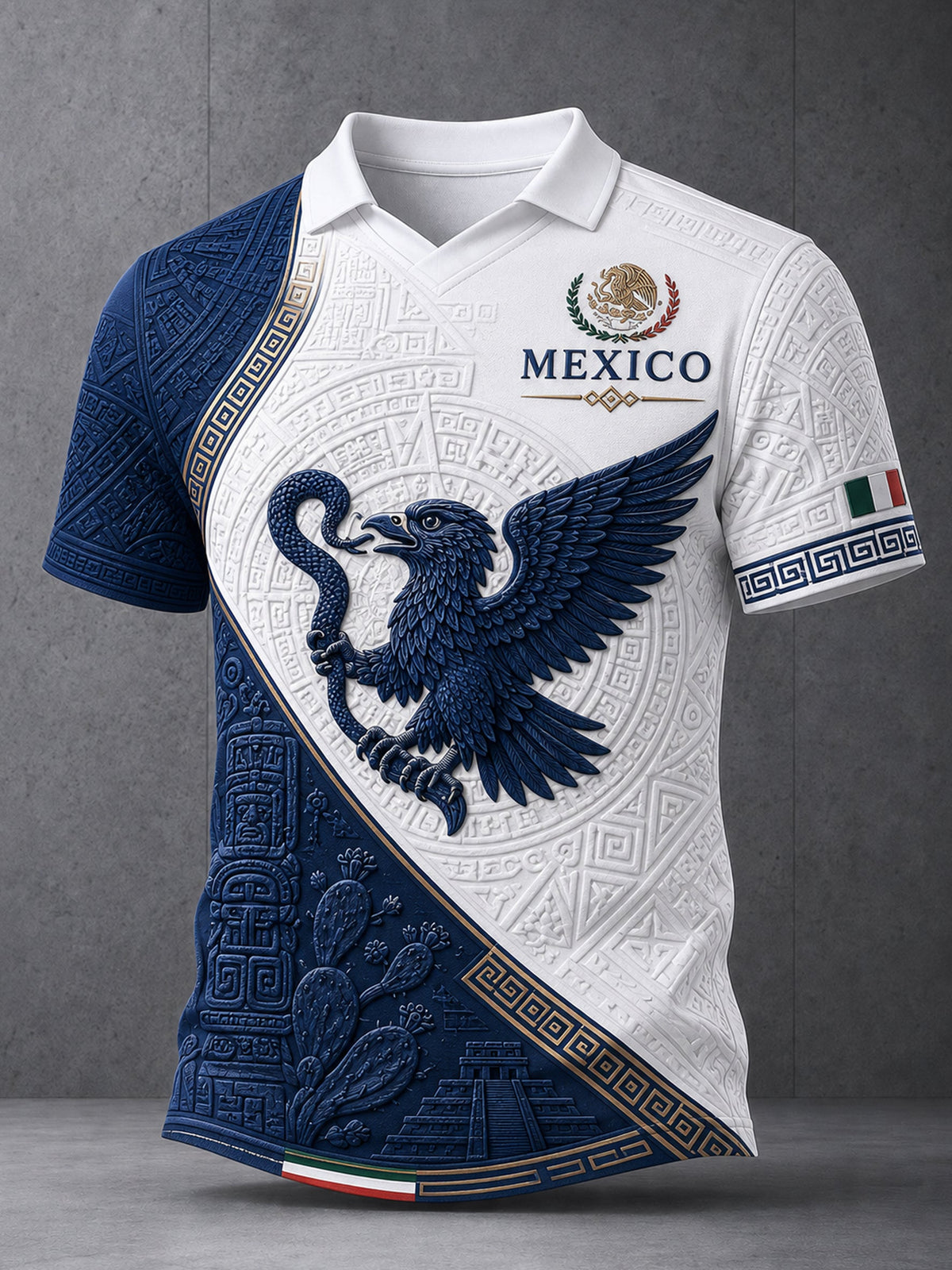 Camiseta de cuello en V con estampado artístico de aficionados mexicanos en un partido de fútbol