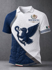 Camiseta de cuello en V con estampado artístico de aficionados mexicanos en un partido de fútbol