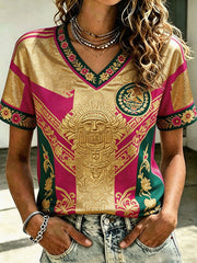 Camiseta estampada con diseño artístico para amantes del fútbol mexicano, para mujer