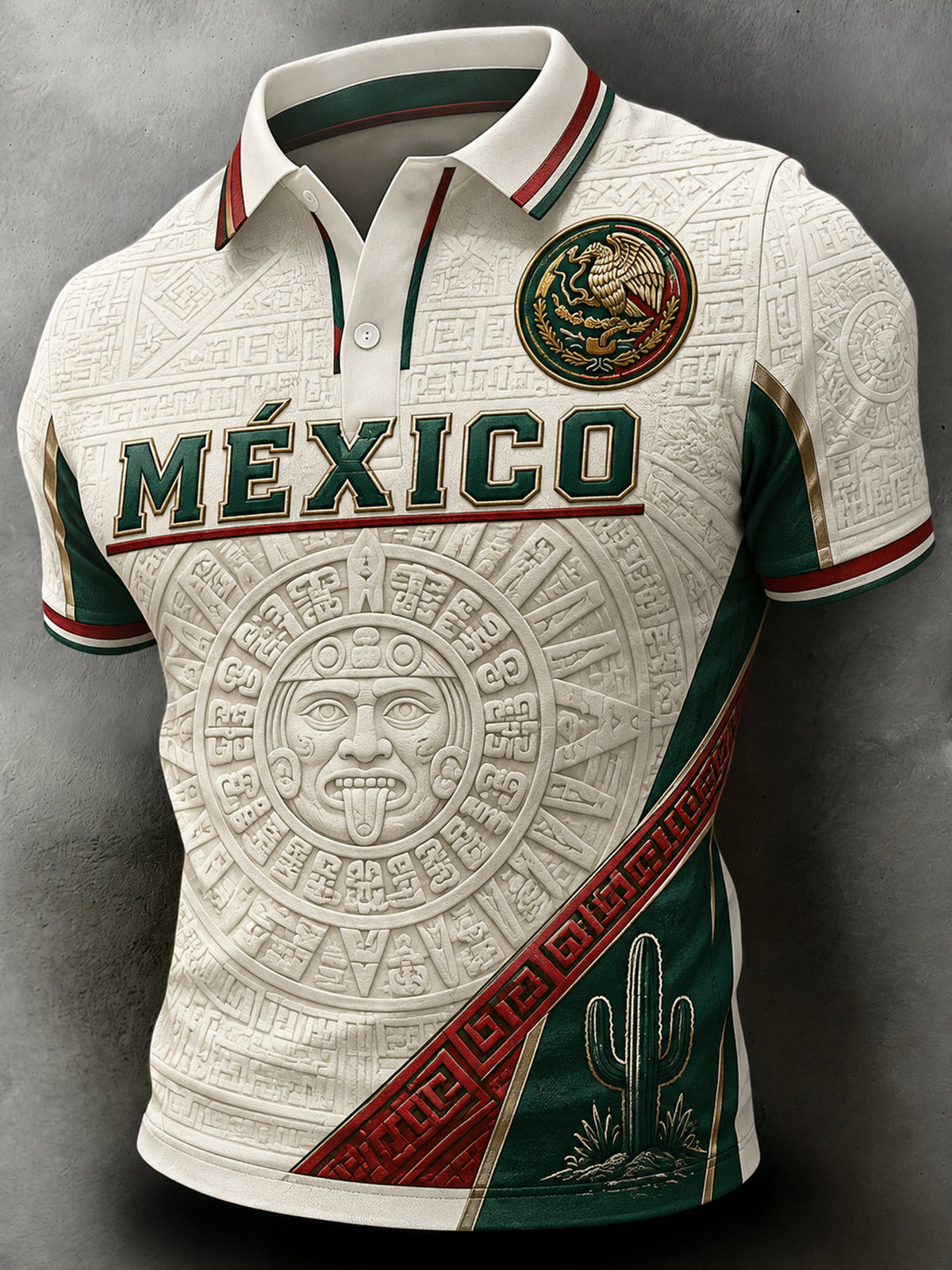 Camiseta polo con estampado artístico para hombre, diseño mexicano de fútbol y tótem azteca