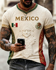 Soporte de fútbol mexicano de los hombres en relieve tradicional Totem Art Print T-Shirt