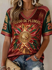 Camiseta estampada con diseño artístico para amantes del fútbol mexicano, para mujer