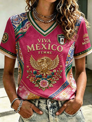 Camisetas estampadas con arte del orgullo mexicano para mujer