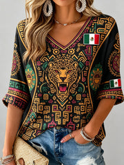 Estampado artístico de elemento de animación con pizza y fútbol mexicano para mujer en la parte superior