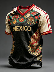 Camiseta de manga corta con estampado de arte de fútbol mexicano para hombre
