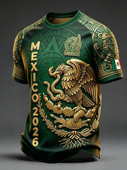 Camiseta de manga corta con estampado artístico del partido de fútbol mexicano masculino