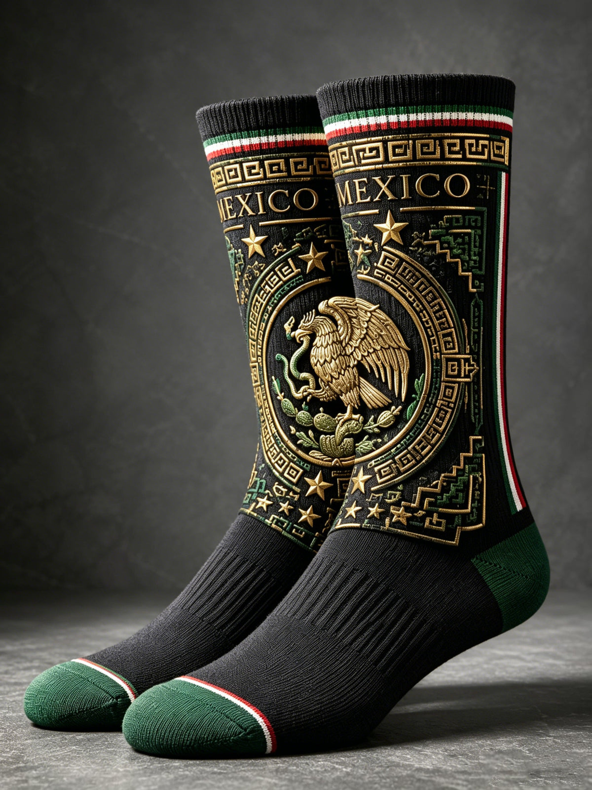 Calcetines unisex para animar en partidos de fútbol mexicano con estampados artísticos