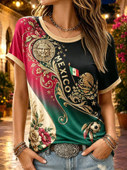 Camiseta con estampado artístico de animación a un partido de fútbol femenino mexicano