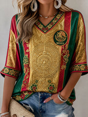Camiseta con estampado artístico de partido de fútbol femenino mexicano
