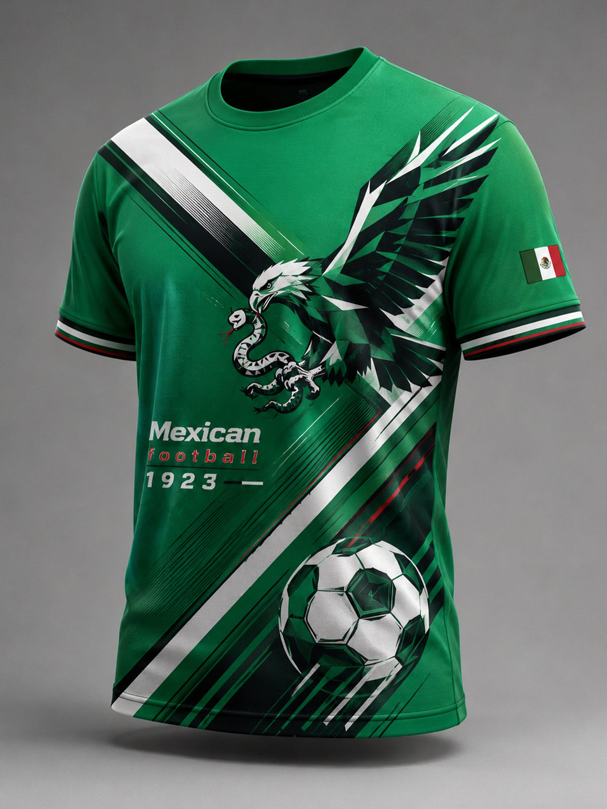 Camiseta con estampado artístico de elementos de animación para partidos de fútbol mexicano