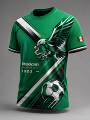 Camiseta con estampado artístico de elementos de animación para partidos de fútbol mexicano