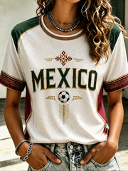 Camiseta de manga corta estampada para mujer, estilo mexicano
